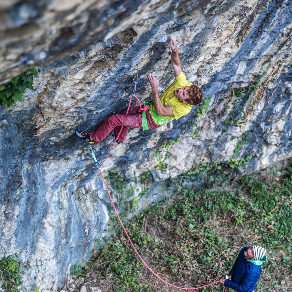 Loïc Zehani on Les Affranchis (F9a/b) at Orgon, France. Photo: Julia Cassou